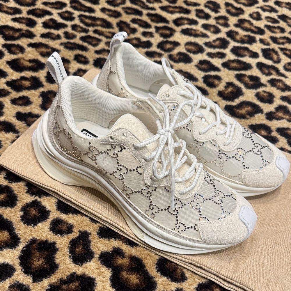 Gucci White Mesh Crystal Sneakers